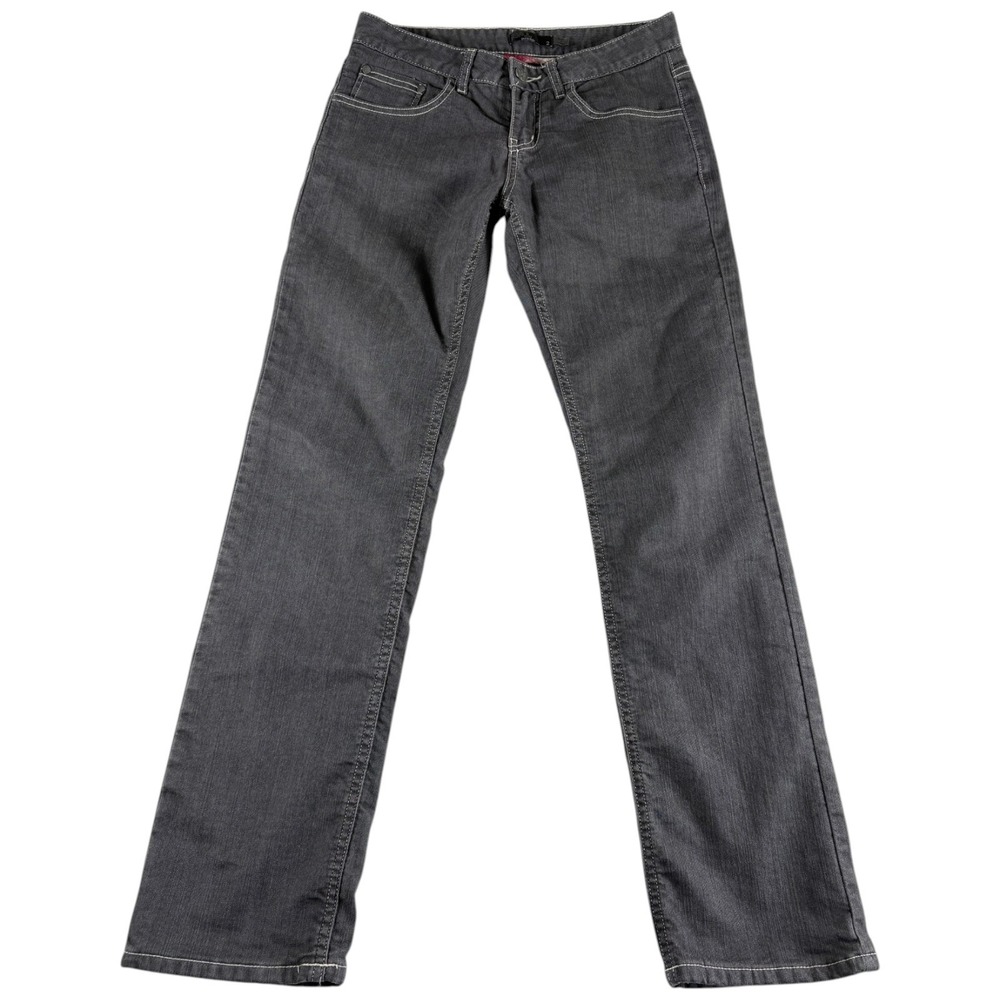 Prana‎ Jeans Womens 2 Dark Gray Flannel Lined Dark Wash Straight Leg Stitched